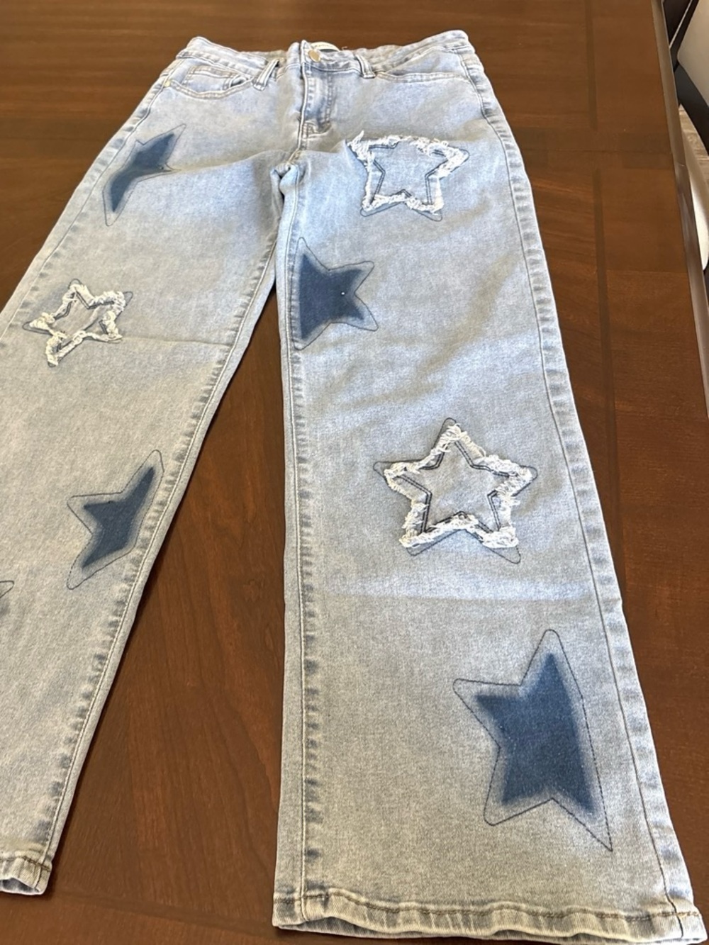 BAMBOO Light Blue Straight-Leg Jeans with Star Patches